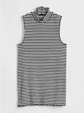 GAP Black and White Striped Sleeveless Mock Neck Tank